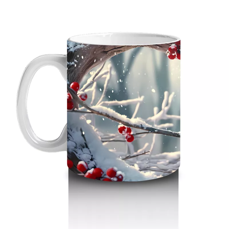 Karla Kaplı Dallarda Kırmızı Kardinal – Baskılı Kupa - 2