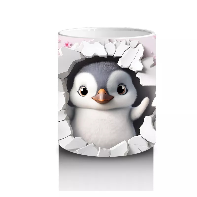 Karlar Arasında Bakan Meraklı Penguen – Baskılı Kahve Kupası - 3