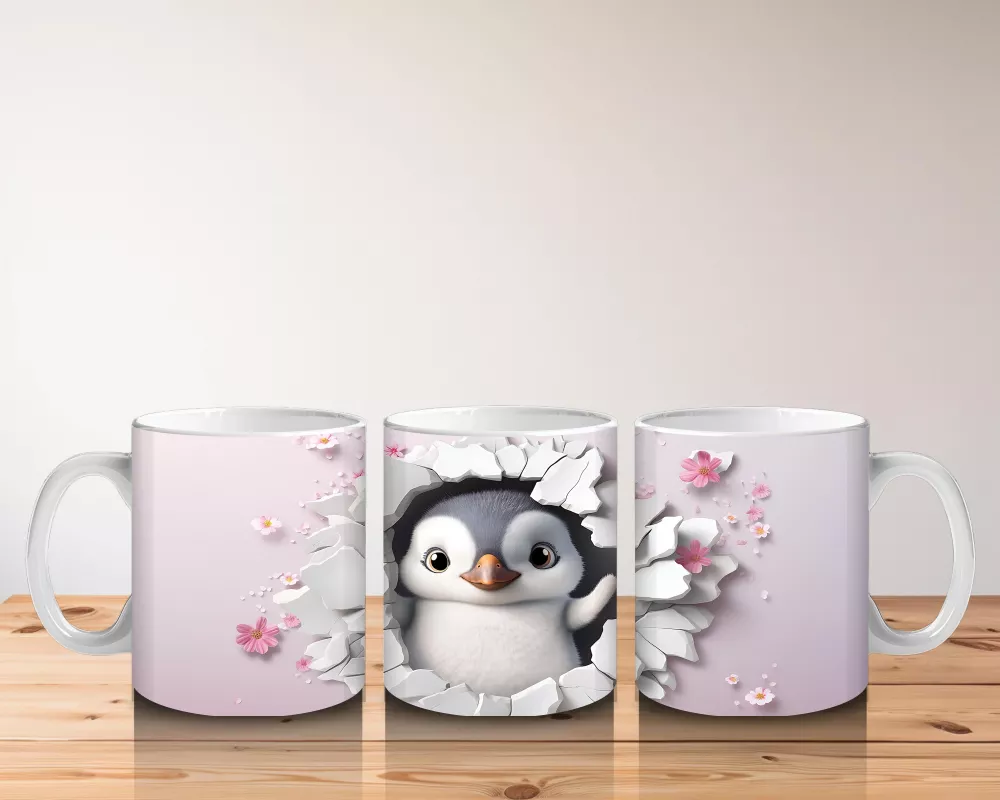 Karlar Arasında Bakan Meraklı Penguen – Baskılı Kahve Kupası - 5