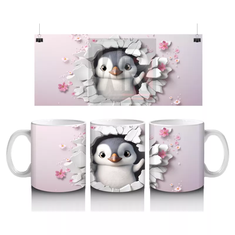 Karlar Arasında Bakan Meraklı Penguen – Baskılı Kahve Kupası