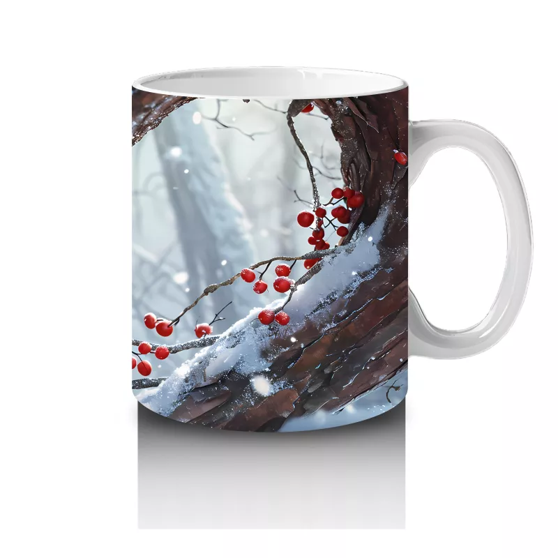 Karlarla Kaplı Ağaç Dallarında Kırmızı Kardinal – Baskılı Kahve Kupası - 4