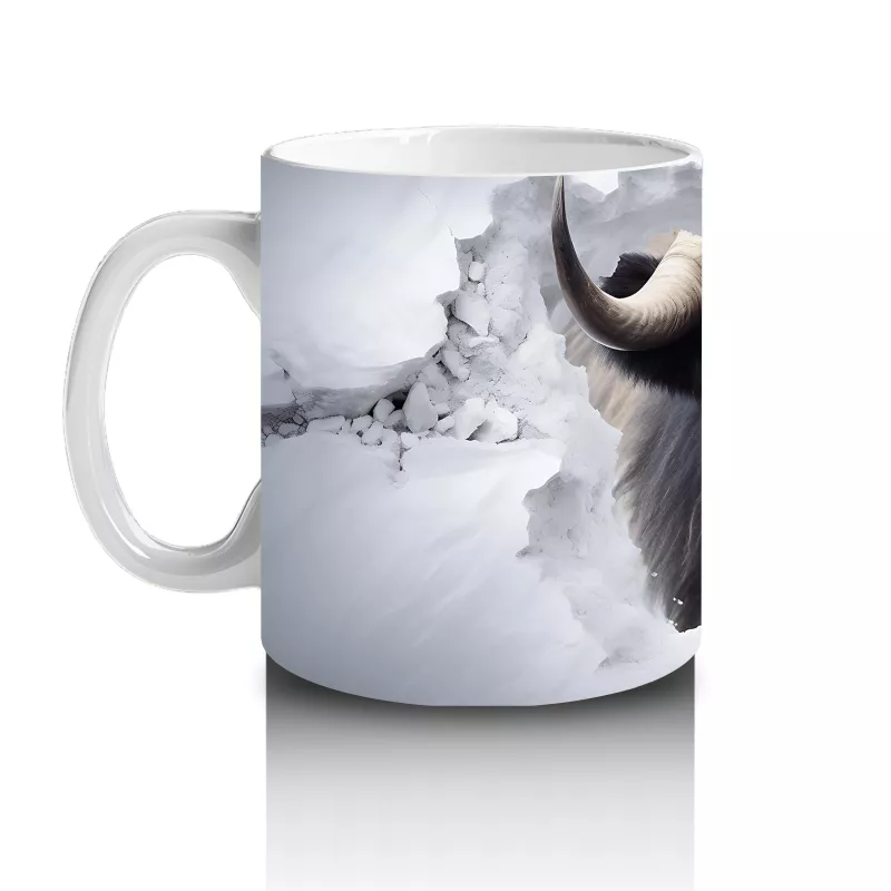 Karlı Dağların Önünde Yaban Öküzü – Baskılı Kahve Kupası - 2