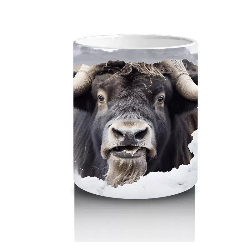 Karlı Dağların Önünde Yaban Öküzü – Baskılı Kahve Kupası - 3
