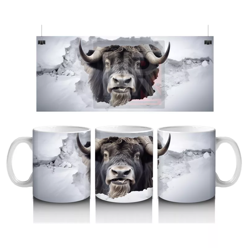 Karlı Dağların Önünde Yaban Öküzü – Baskılı Kahve Kupası