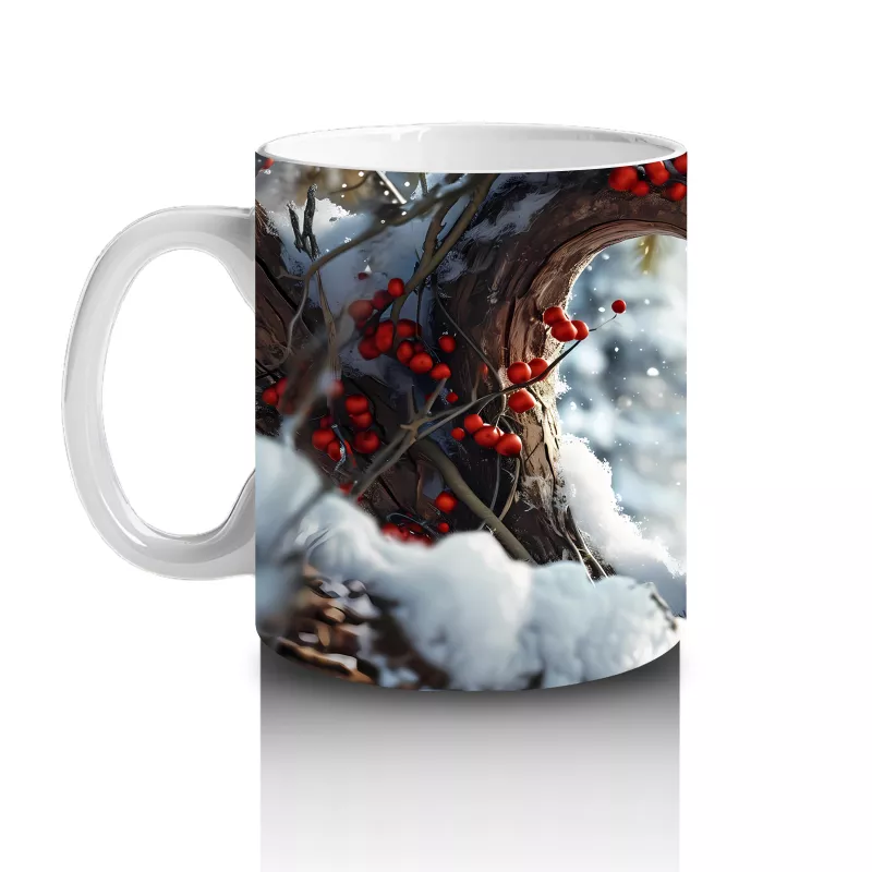 Karlı Dallar Arasında Duran Kırmızı Kardinal – Baskılı Kahve Kupası - 2