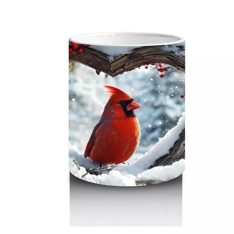 Karlı Dallar Arasında Duran Kırmızı Kardinal – Baskılı Kahve Kupası - 3