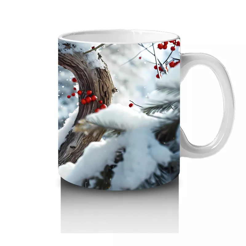 Karlı Dallar Arasında Duran Kırmızı Kardinal – Baskılı Kahve Kupası - 4