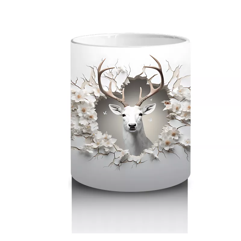 Karlı Dallar Arasında Geyik Silueti – Baskılı Kahve Kupası - 3