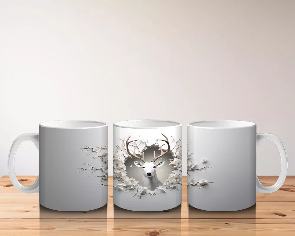 Karlı Dallar Arasında Geyik Silueti – Baskılı Kahve Kupası - 5