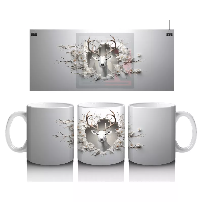 Karlı Dallar Arasında Geyik Silueti – Baskılı Kahve Kupası