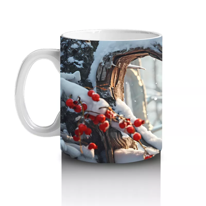 Karlı Dallar Üzerinde Kırmızı Kardinal Kuş – Baskılı Kahve Kupası - 2