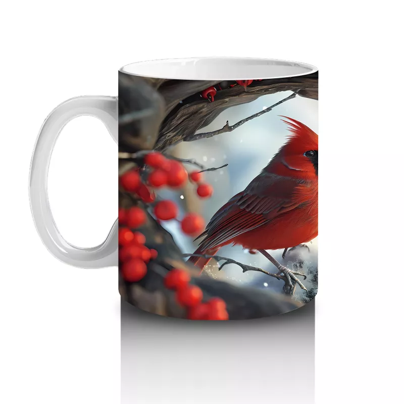 Karlı Dallarda Kardinal Kuş Çifti – Baskılı Kahve Kupası - 2