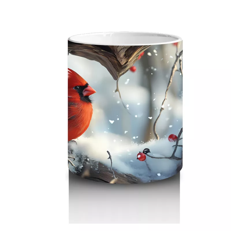 Karlı Dallarda Kardinal Kuş Çifti – Baskılı Kahve Kupası - 3