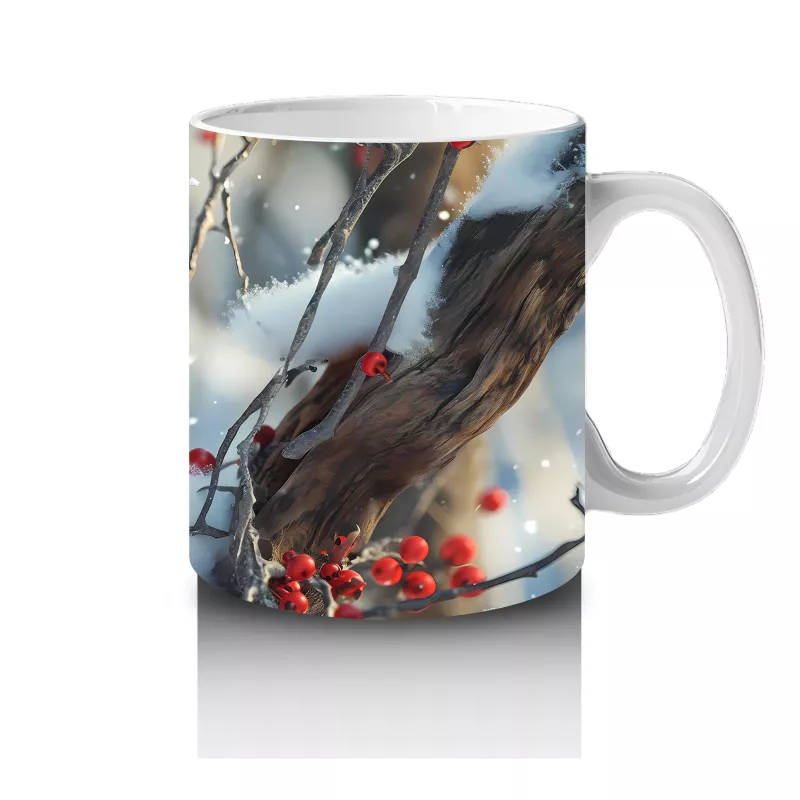 Karlı Dallarda Kardinal Kuş Çifti – Baskılı Kahve Kupası - 4