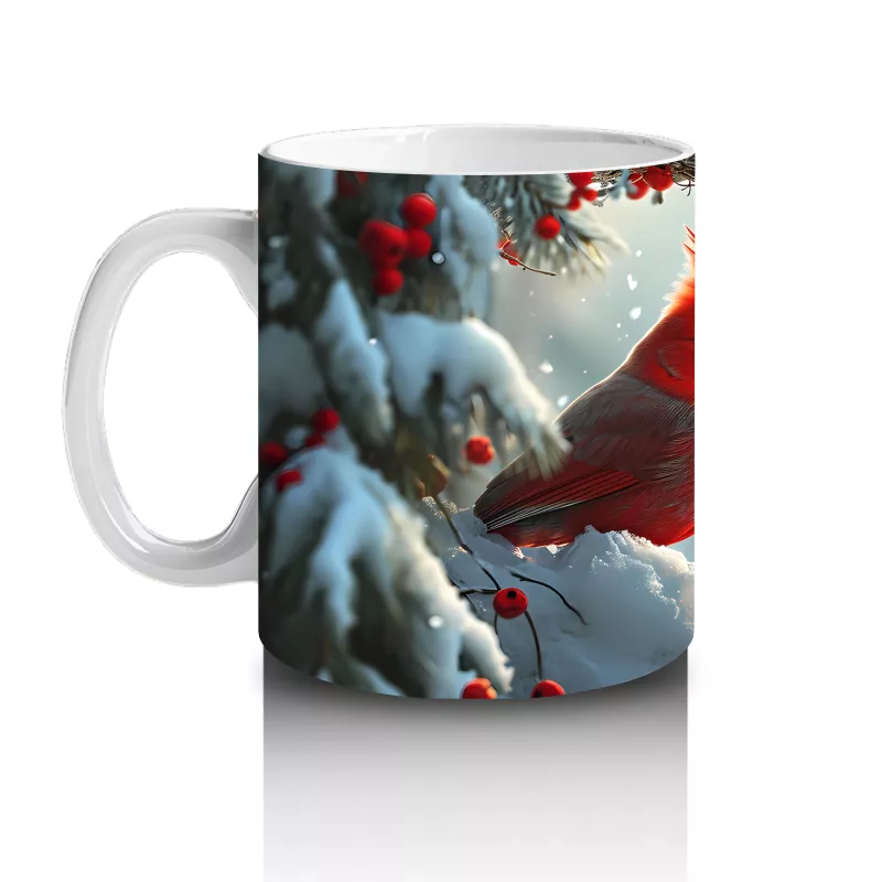 Karlı Dallarda Kırmızı Kardinal Kuşu – Baskılı Kupa Bardak - 2