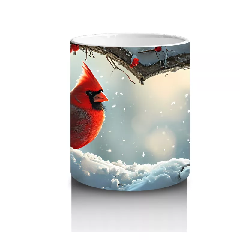 Karlı Dallarda Kırmızı Kardinal Kuşu – Baskılı Kupa Bardak - 3