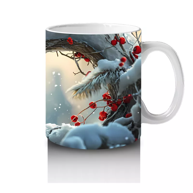 Karlı Dallarda Kırmızı Kardinal Kuşu – Baskılı Kupa Bardak - 4