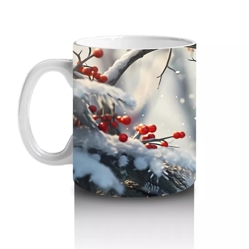 Karlı Dallarda Neşeli Kırmızı Kardinal – Baskılı Kupa Bardak - 2