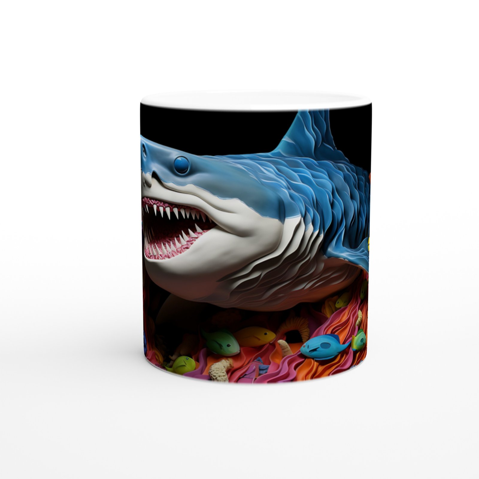 Katmanlı Gövdeli Köpekbalığı ve Deniz Yatağı Su Altı Temalı Kupa Bardak