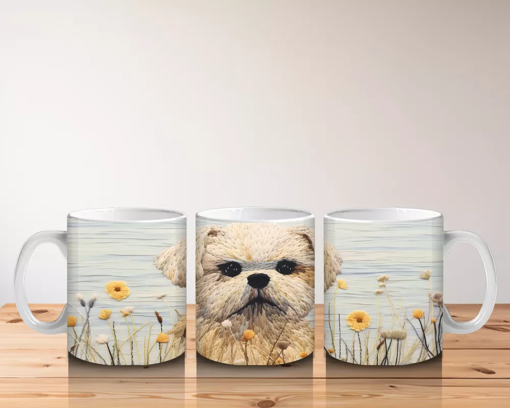 Kır Çiçekleri Arasında Sevimli Köpek – Baskılı Kahve Kupası - 5