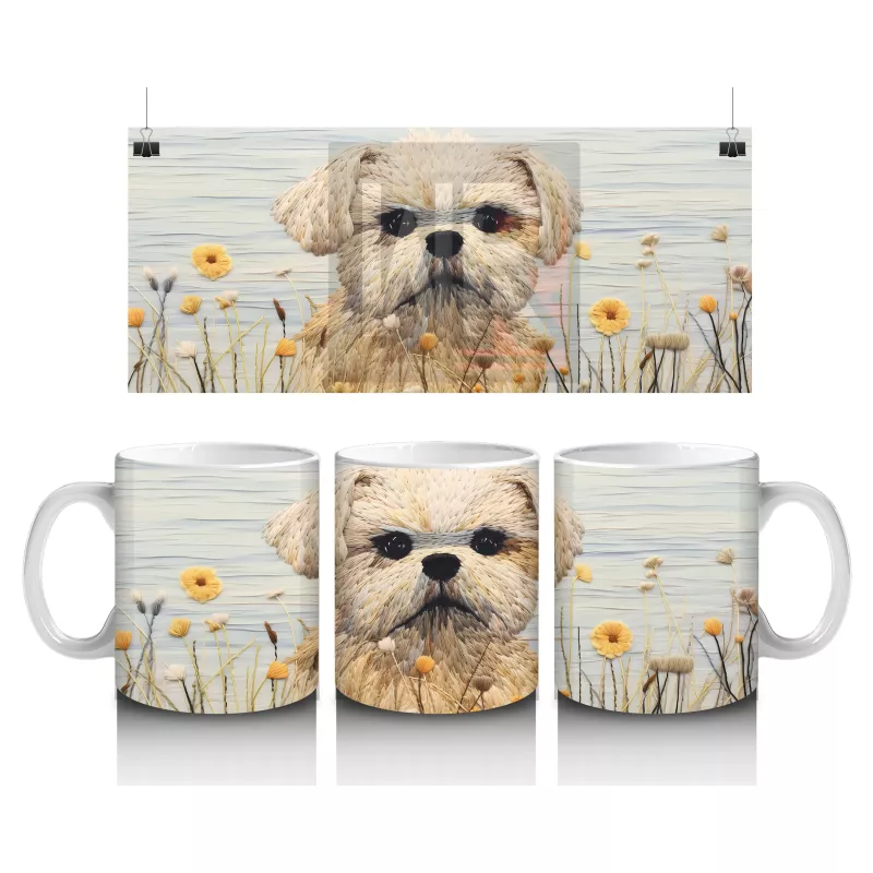 Kır Çiçekleri Arasında Sevimli Köpek – Baskılı Kahve Kupası