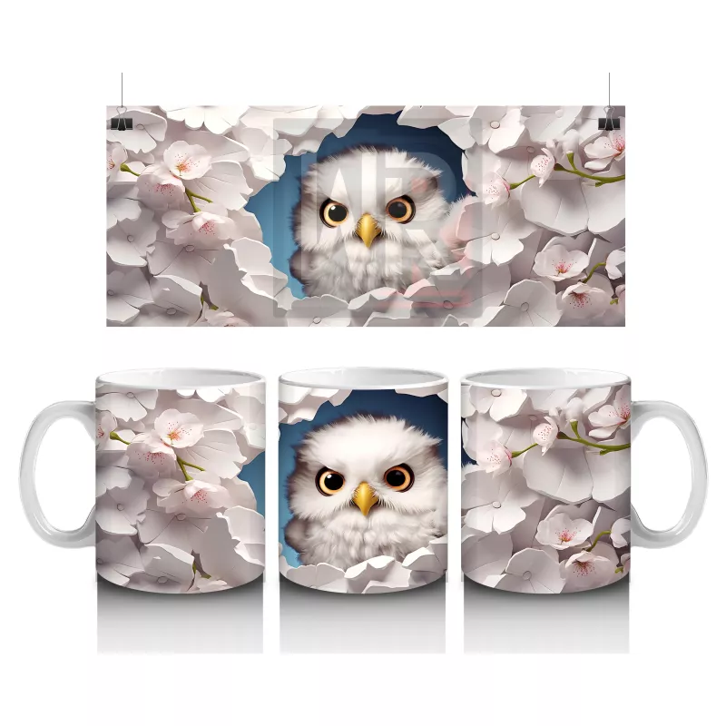 Kiraz Çiçeği Detaylı Sevimli Baykuş – Baskılı Kahve Kupası
