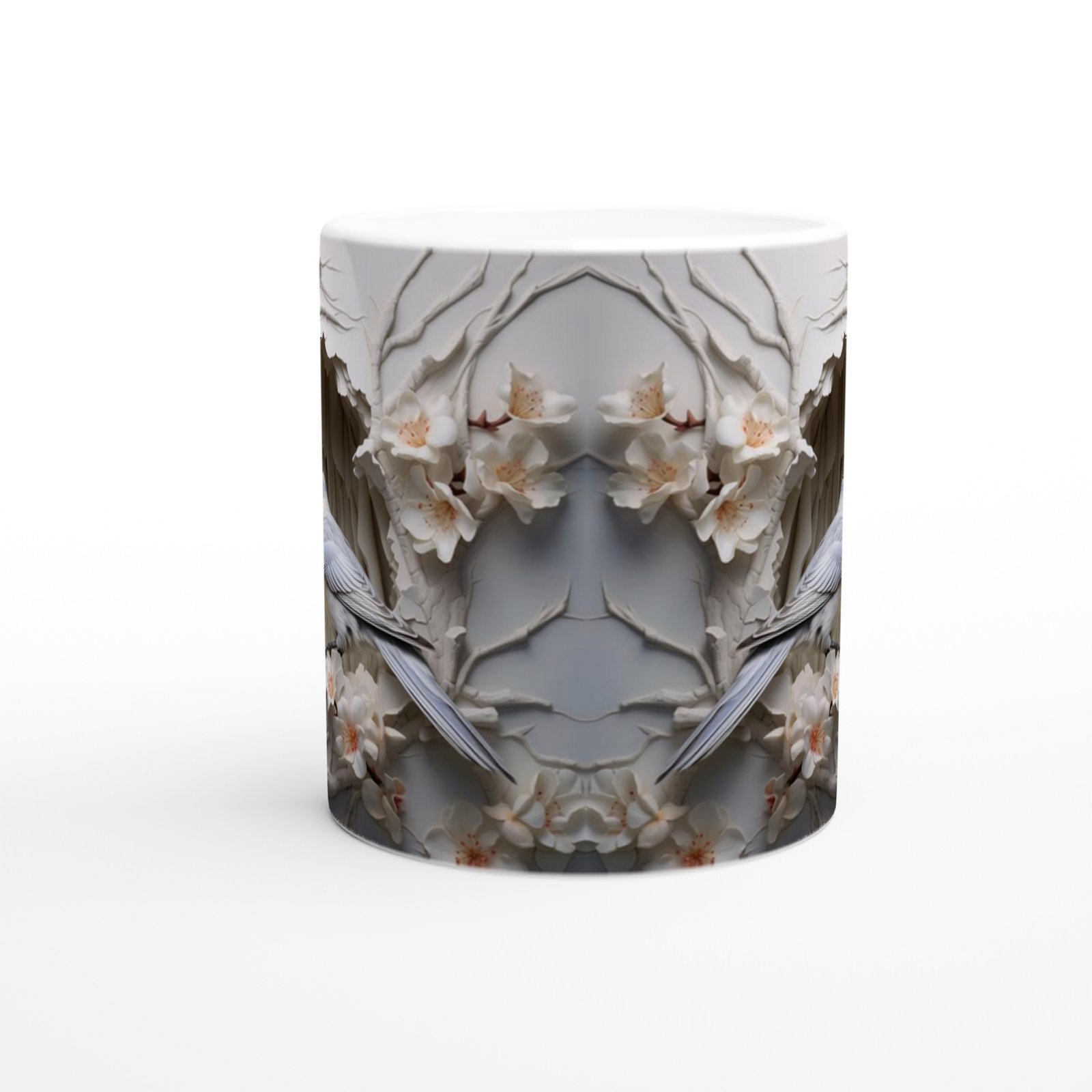 Kiraz Çiçekleri Arasında Duran Zarif Kuş Temalı Baskılı Kupa Bardak - 2