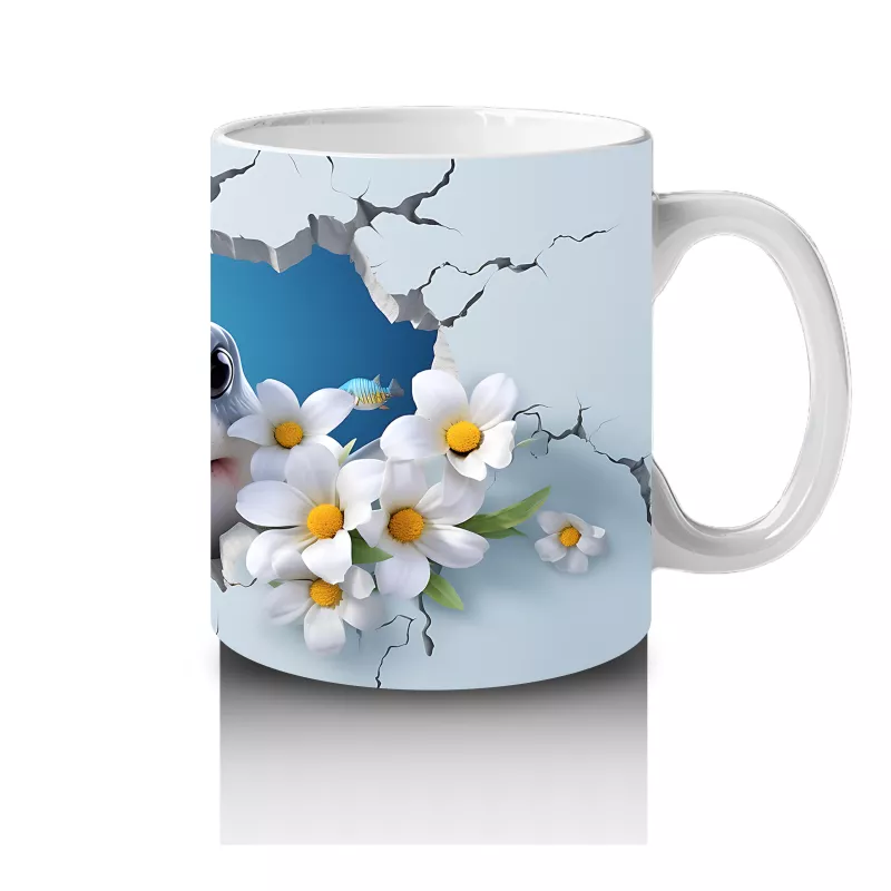 Kiraz Çiçekleri Arasında Gülümseyen Köpekbalığı – Baskılı Kupa - 4