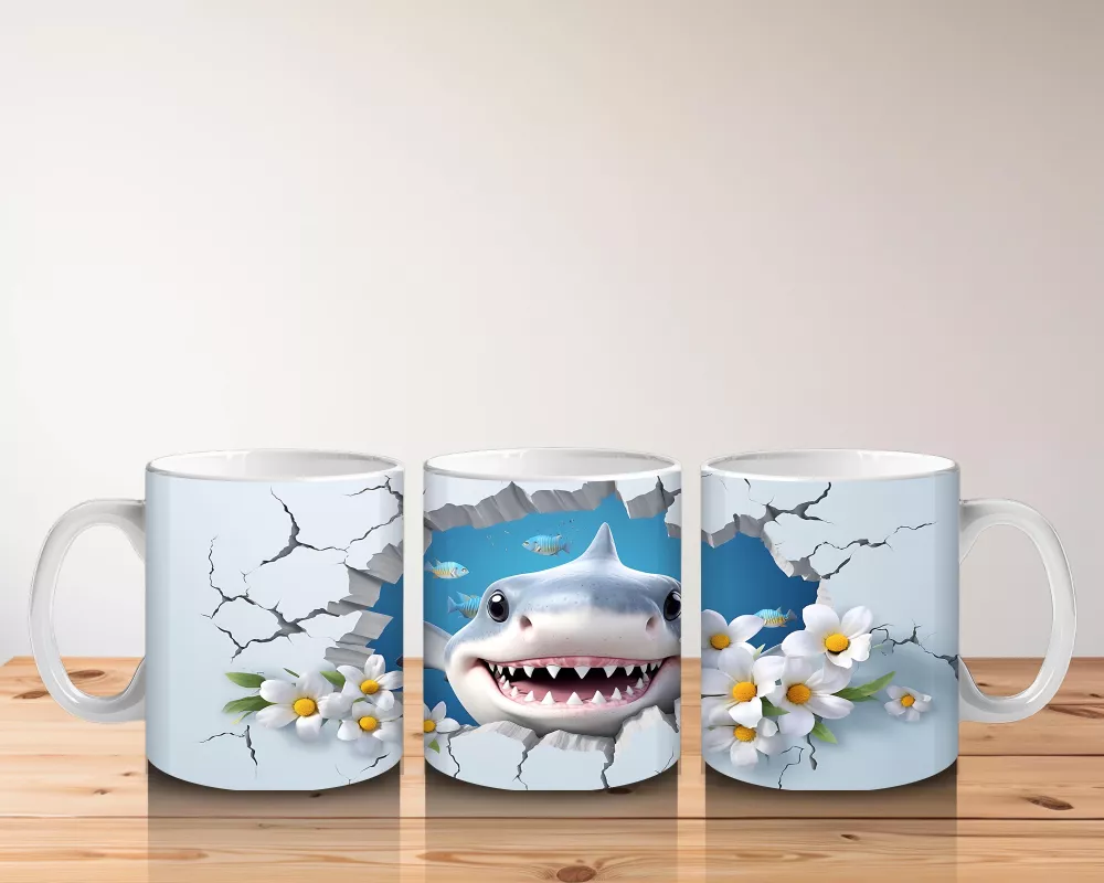 Kiraz Çiçekleri Arasında Gülümseyen Köpekbalığı – Baskılı Kupa - 5