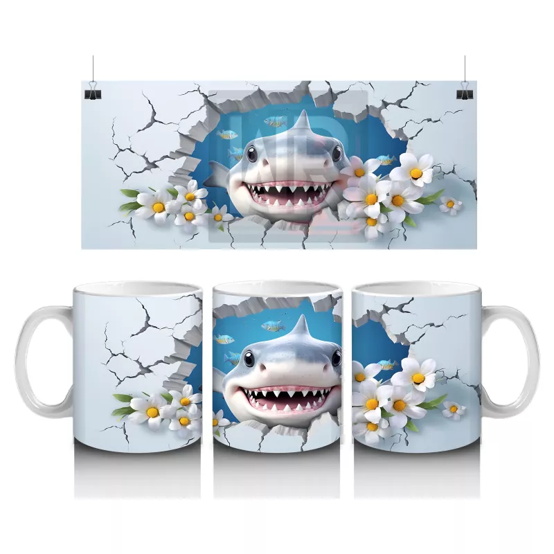 Kiraz Çiçekleri Arasında Gülümseyen Köpekbalığı – Baskılı Kupa