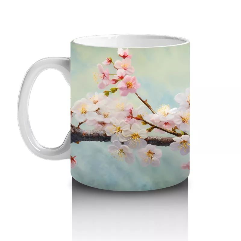 Kiraz Çiçekleri Arasında Kuş – Baskılı Kahve Kupası - 2