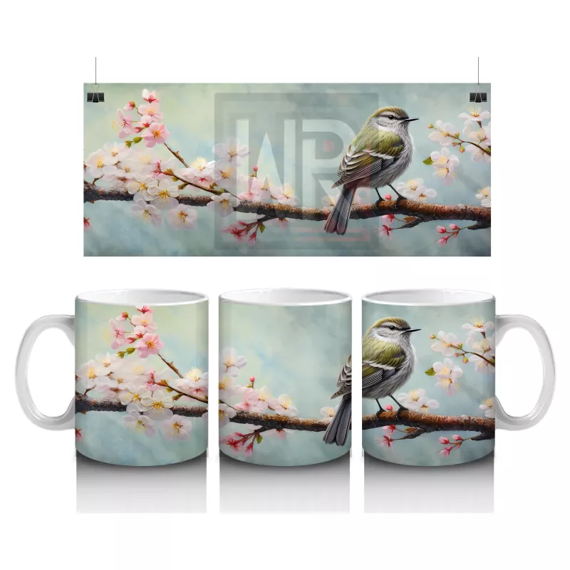 Kiraz Çiçekleri Arasında Kuş – Baskılı Kahve Kupası