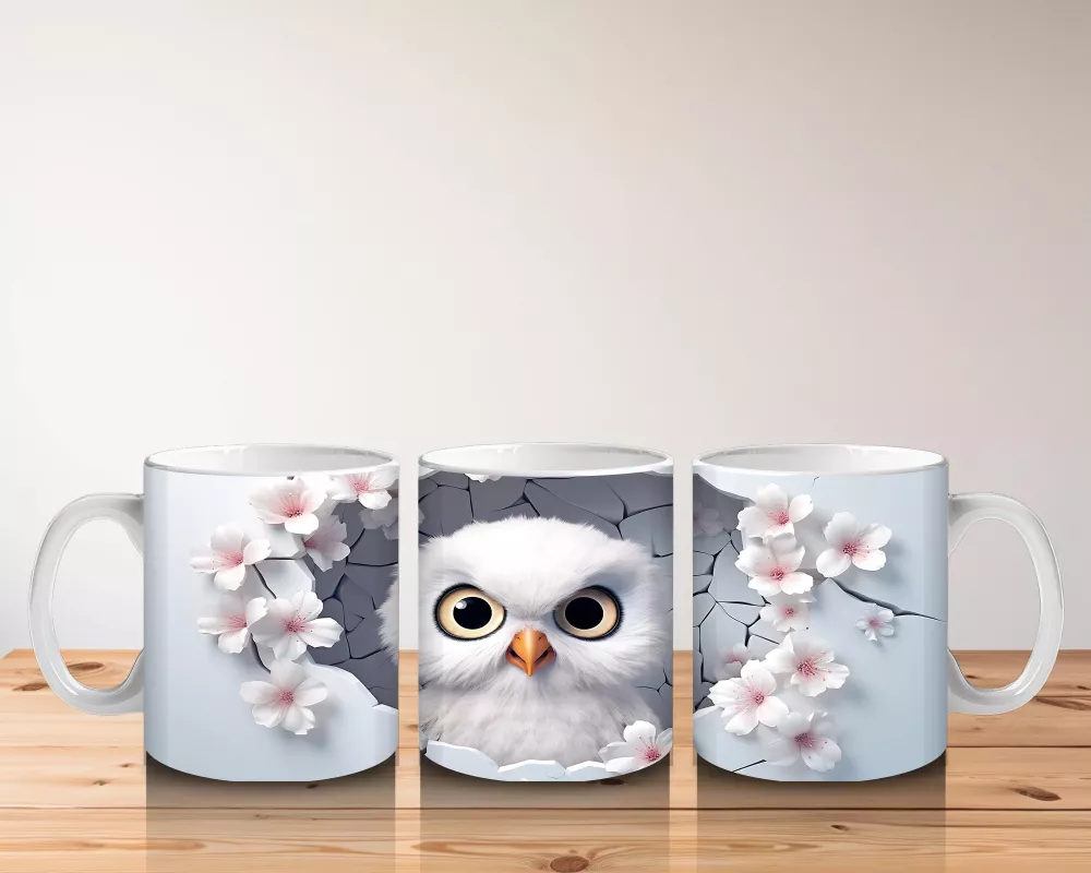 Kiraz Çiçekleri Arasında Minik Baykuş - Baskılı Kahve Kupası - 5