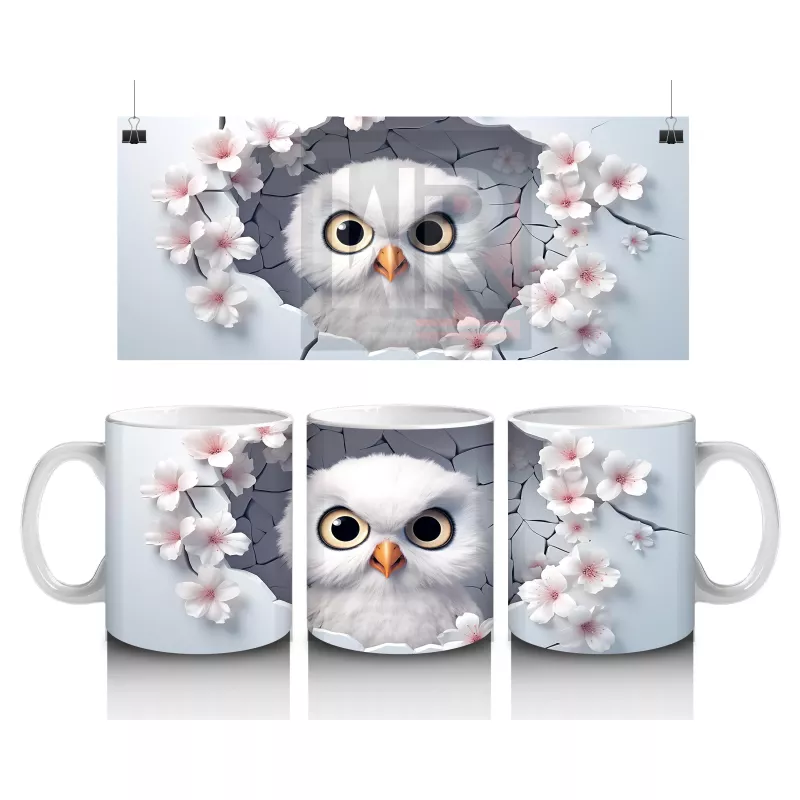 Kiraz Çiçekleri Arasında Minik Baykuş - Baskılı Kahve Kupası