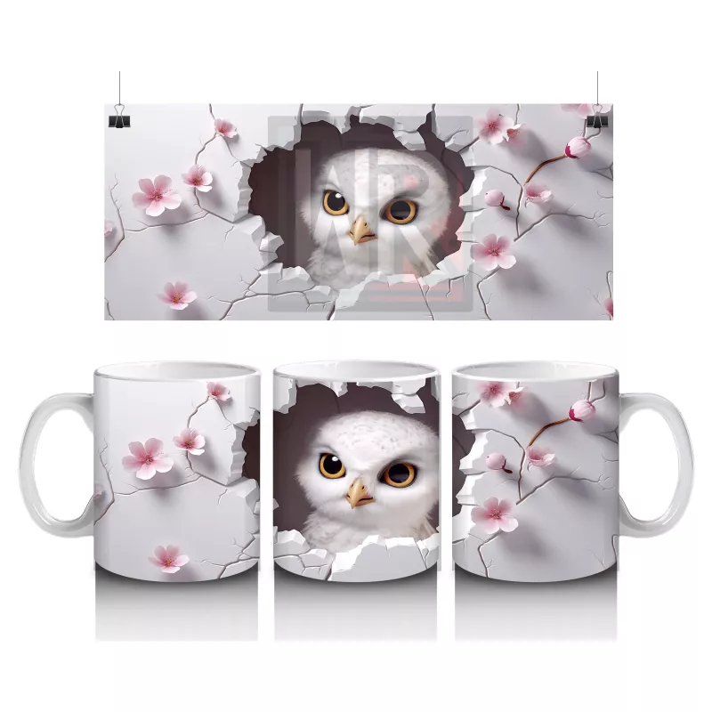 Kiraz Çiçekleriyle Çevrelenmiş Baykuş – Baskılı Kupa