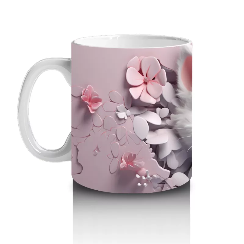 Kiraz Çiçekleriyle Poz Veren Sevimli Kedi – Baskılı Kupa - 2