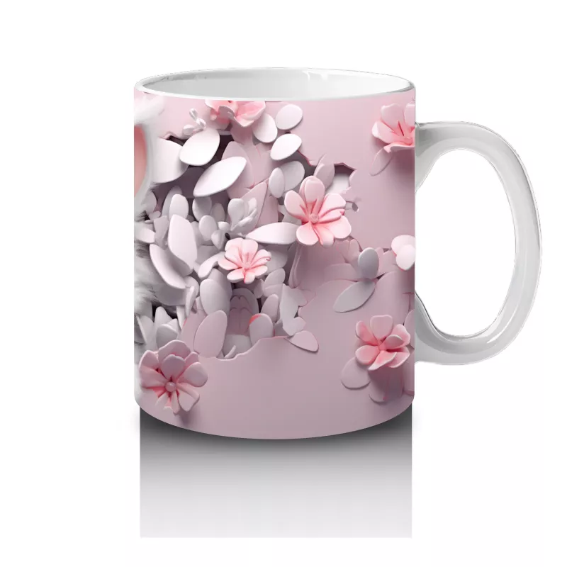 Kiraz Çiçekleriyle Poz Veren Sevimli Kedi – Baskılı Kupa - 4