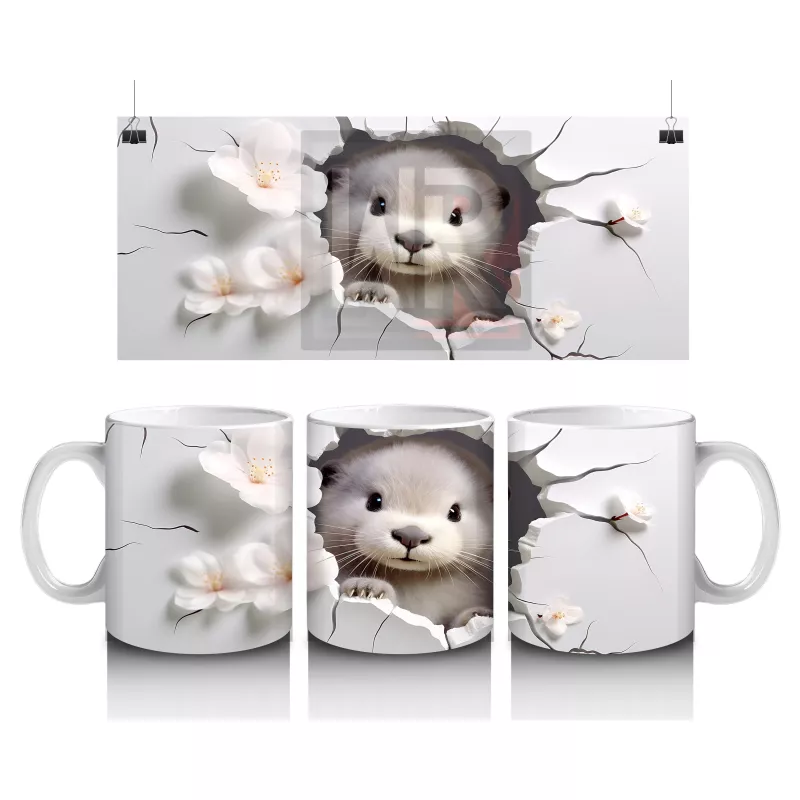 Kiraz Çiçekleriyle Süslenmiş Yavru Samur – Baskılı Kahve Kupası