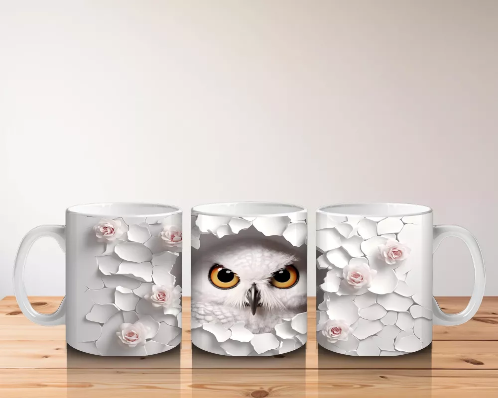 Kiraz Dalları Arasında Parlak Gözlü Baykuş – Baskılı Kupa - 5