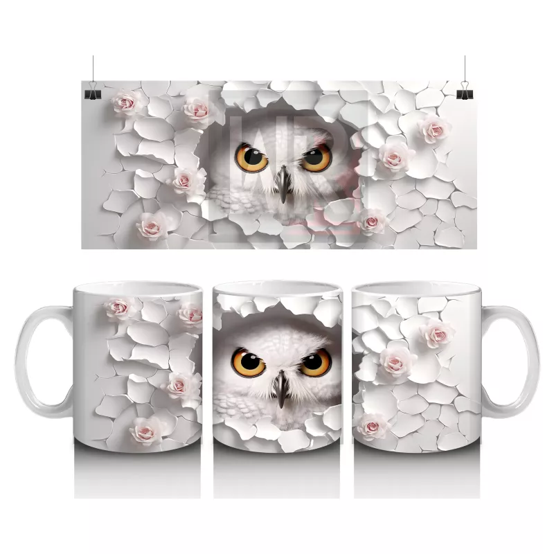 Kiraz Dalları Arasında Parlak Gözlü Baykuş – Baskılı Kupa