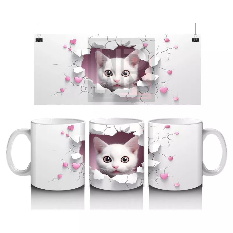 Kiraz Dalları Arasından Bakan Gri Kedi – Baskılı Kupa