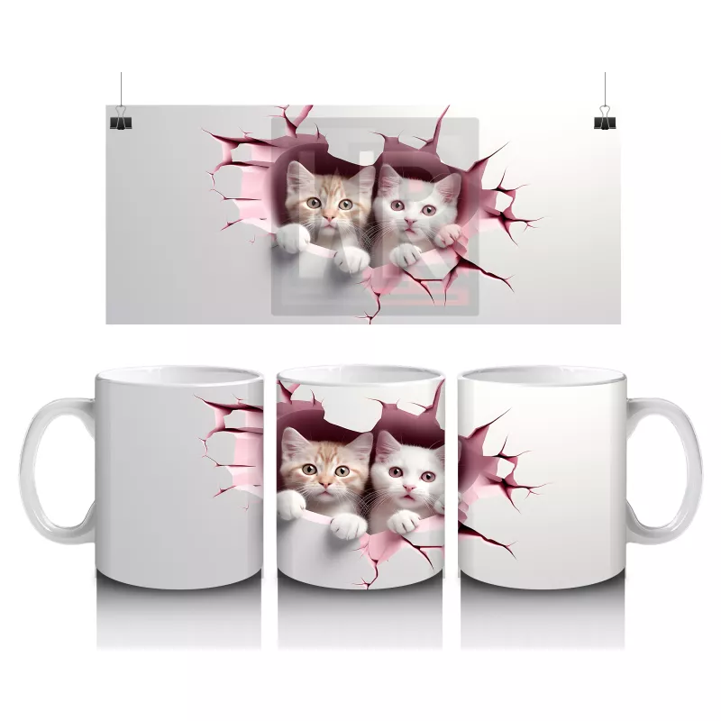 Kırık Duvar Arasında Aşık Kediler – Baskılı Kahve Kupası