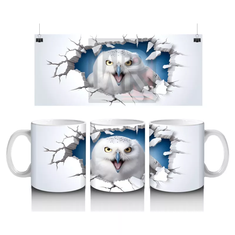 Kırık Duvar Arasında Beyaz Baykuş - Baskılı Kahve Kupası