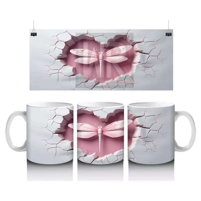 Kırık Duvar Arasında Pembe Kelebek - Baskılı Kahve Kupası
