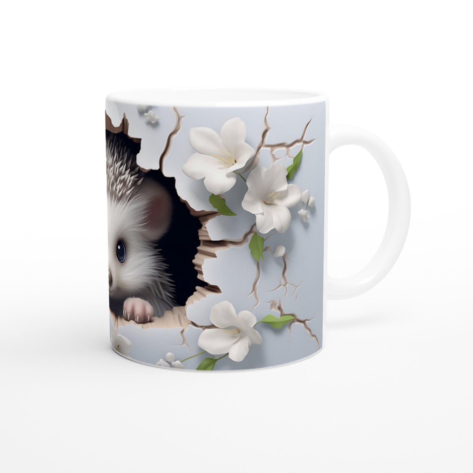 Kırık Duvar Arasından Bakan Kirpi Temalı Baskılı Kupa Bardak - 3