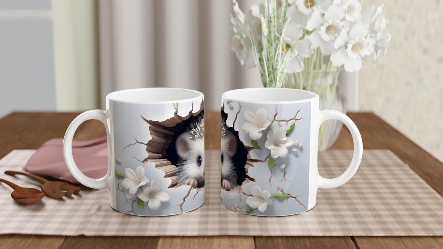 Kırık Duvar Arasından Bakan Kirpi Temalı Baskılı Kupa Bardak - 5