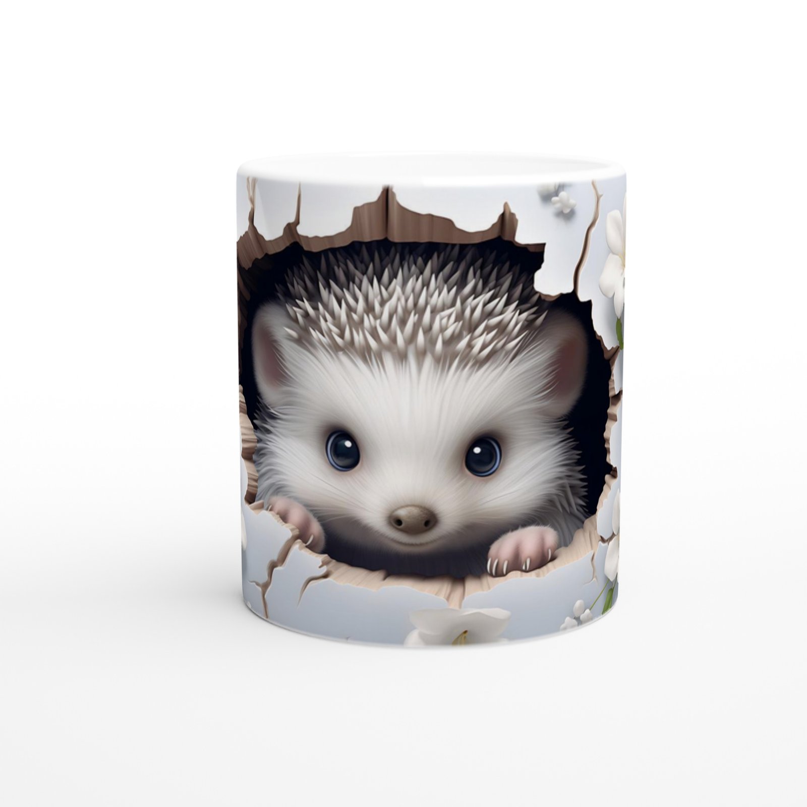 Kırık Duvar Arasından Bakan Kirpi Temalı Baskılı Kupa Bardak