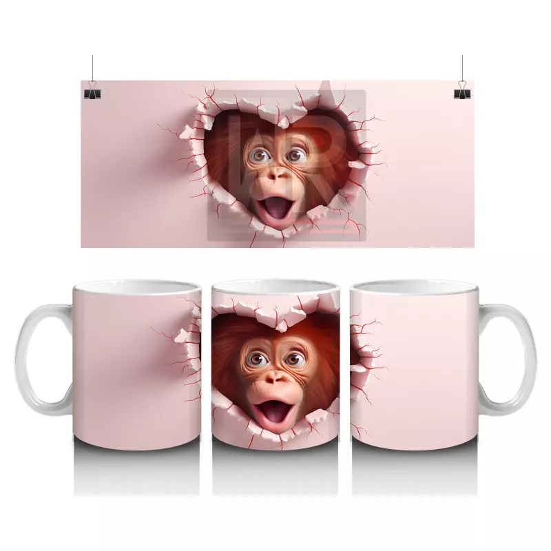 Kırık Duvar Arasından Bizi İzleyen Maymun – Baskılı Kahve Kupası