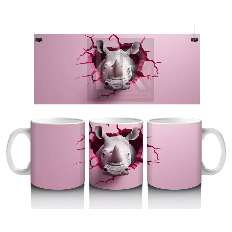 Kırık Duvar Arasından Çıkan Güçlü Gergedan - Baskılı kahve kupası