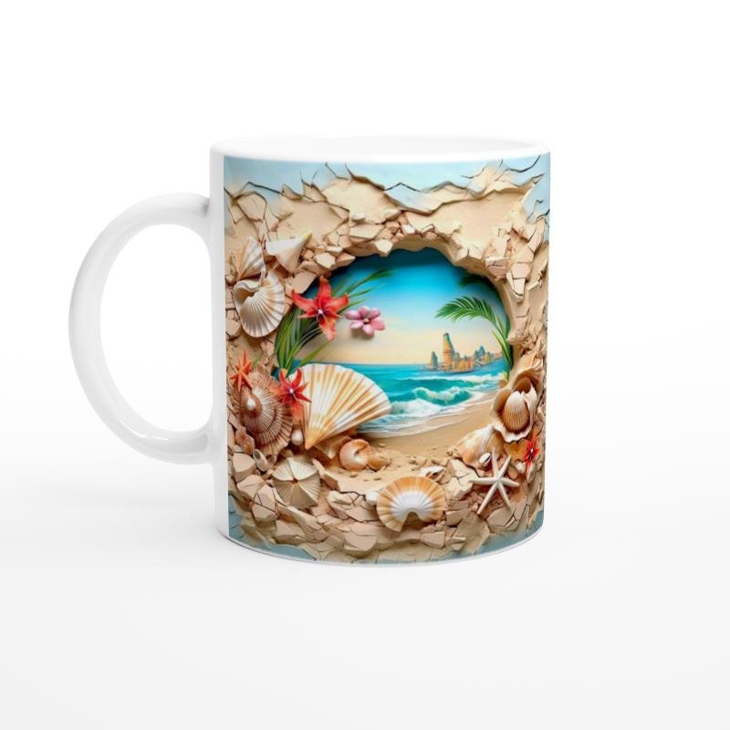 Kırık Duvar Arasından Tropikal Plaj Manzarası Temalı Baskılı Kupa Bardak